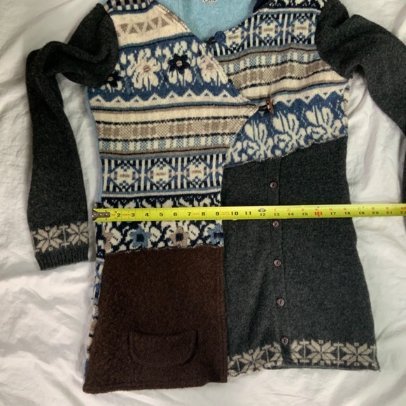 100% Wool Patchwork Boho Hooded Cardigan Coat Handmade Women’s size large - Picture 5 of 12